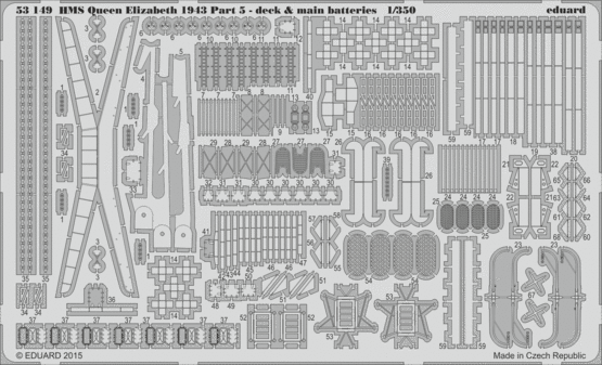 53149 HMS Queen Elizabeth 1943 часть 5 - палуба и основные батареи 1/350