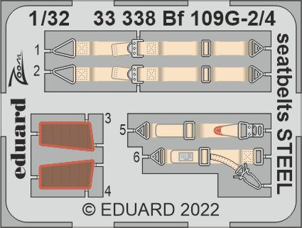 33338 Bf 109G-2/4 ремені безпеки STEEL 1/32