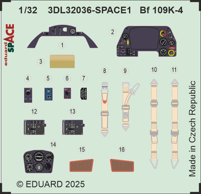 3DL32036 Кабіна Bf 109K-4 (SPACE) 1/32