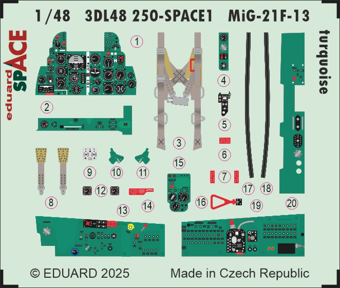 3DL48250 Кабіна MiG-21F-13 (бірюзова) SPACE 1/48