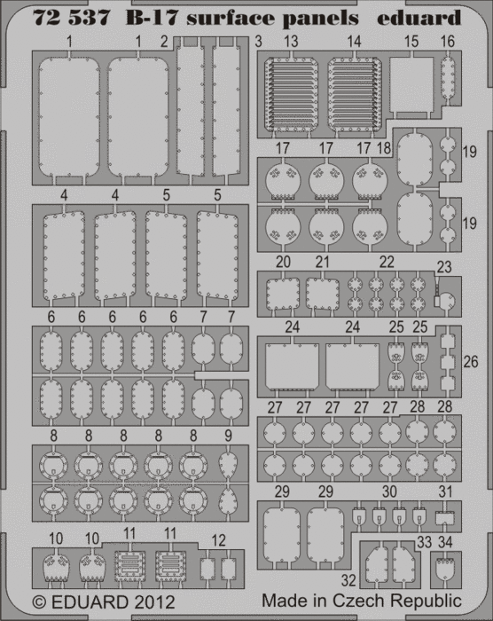 72537 B-17 surface panels 1/72